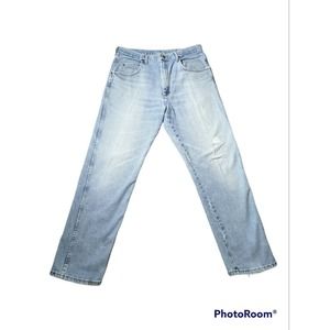 Wrangler Classic Fit Rugged Wear Mens 36 x 32 Light Blue Distressed Grunge
